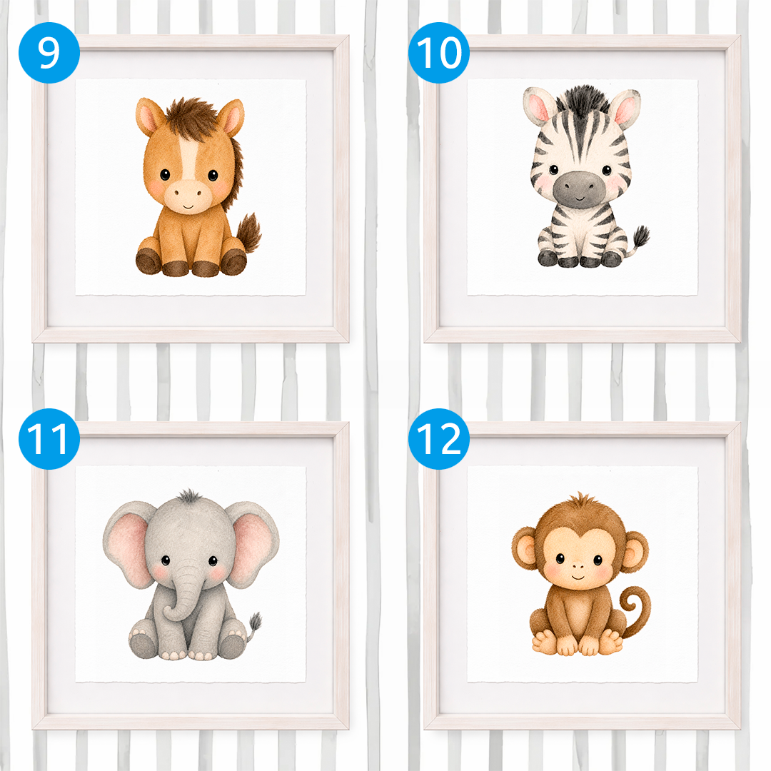 Cuadro con inicial de nombre: Ilustración animalitos bebés