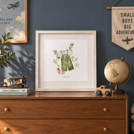 Cuadro con ilustraciones de bebés y sonajas