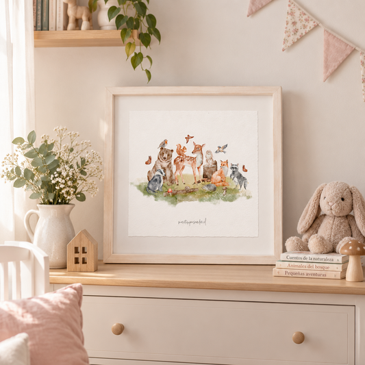 Cuadro con ilustraciones de woodlands (animales del bosque)