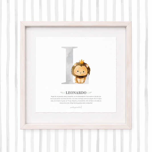 Cuadro con inicial de nombre: Ilustración animalitos bebés