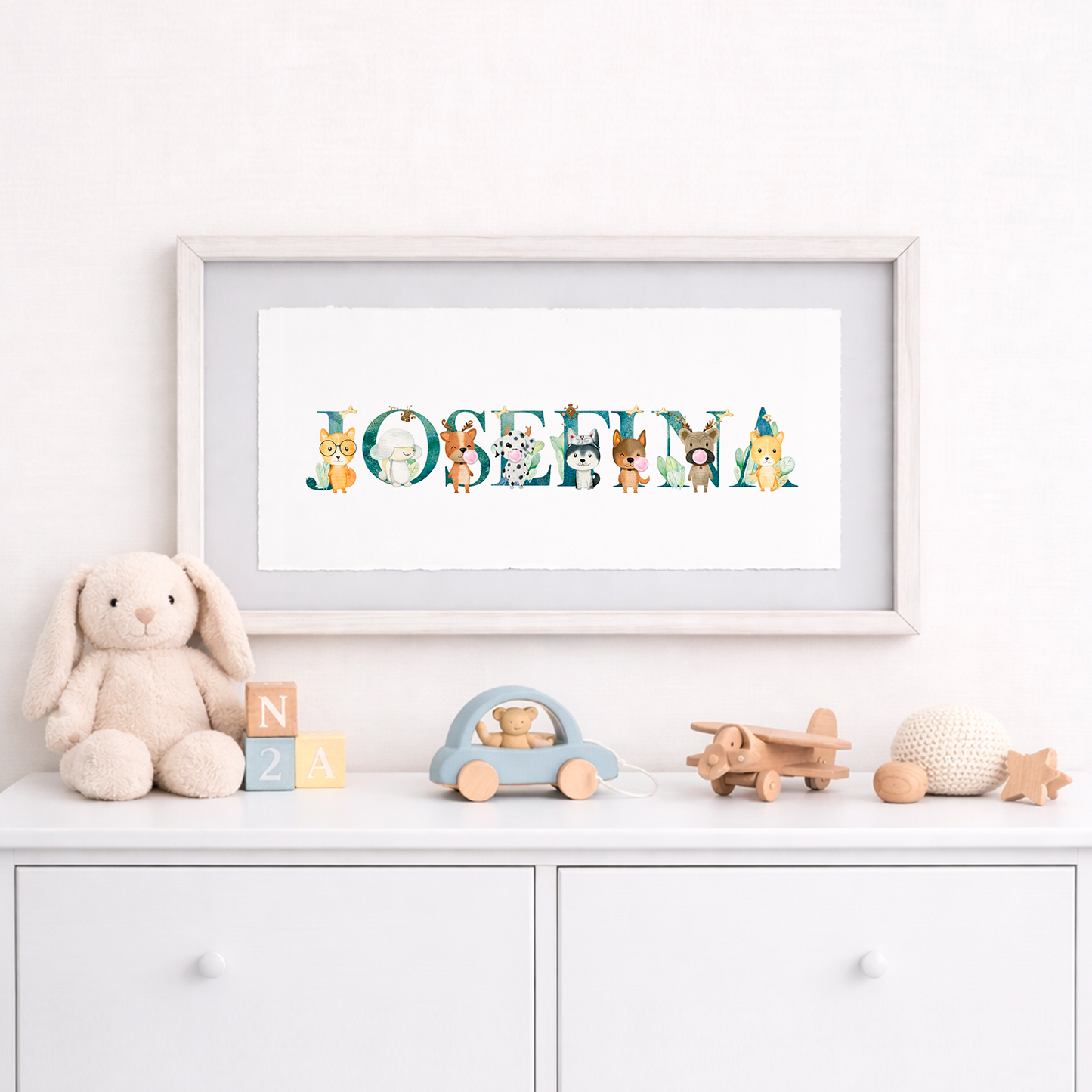 Cuadro con nombres decorados con motivos de perros