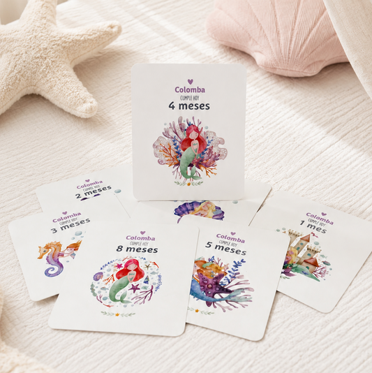 Tarjetas para Fotos Cumple Mes de Bebé: Sirenas y Castillos