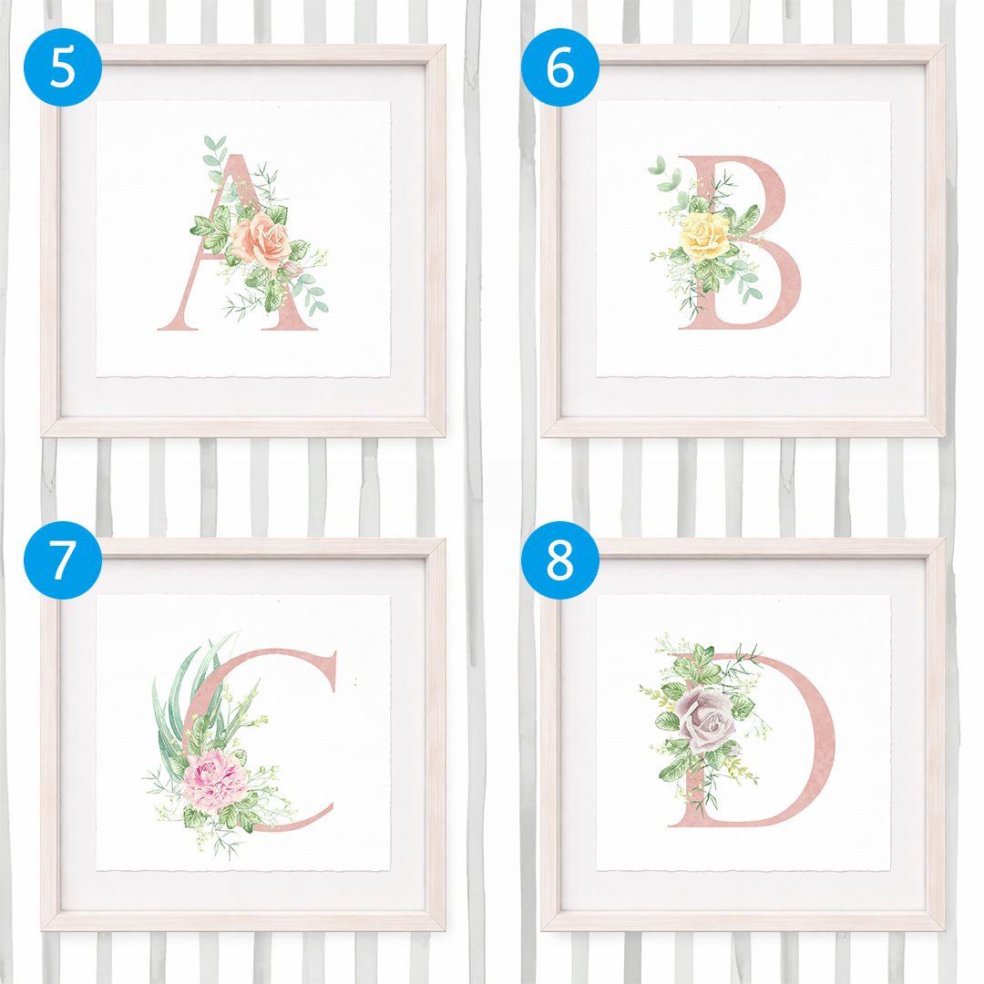 Cuadro con inicial de nombre: Ilustración de flores