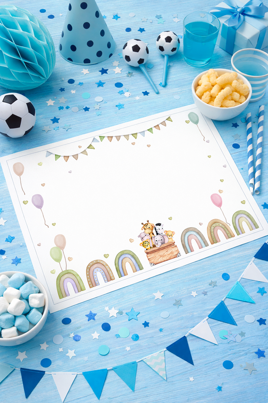 Individuales personalizado para mesa con animalitos y arcoíris (12u)