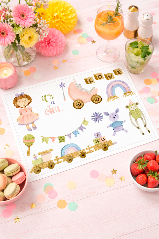 Individuales personalizado para mesa de bebé (niña) (12u)