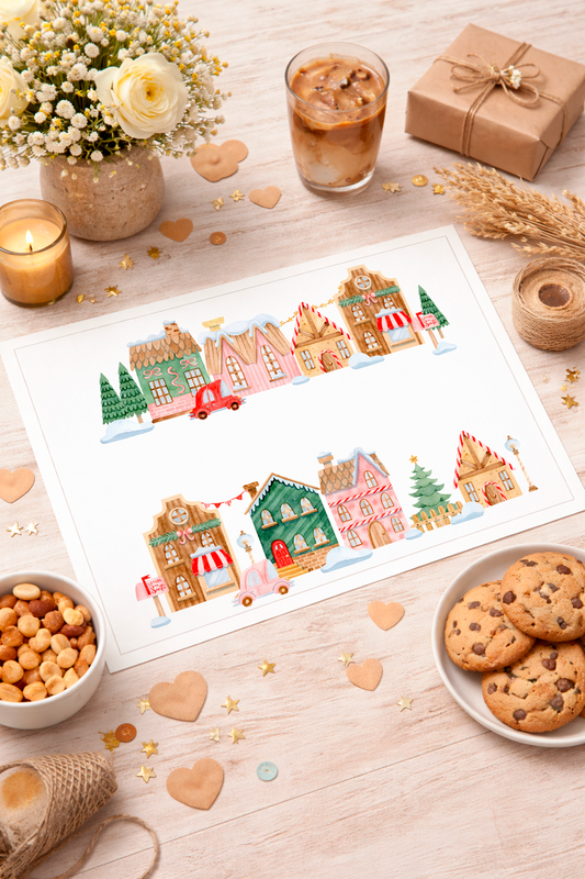 Individuales personalizado para navidad con casitas (12u)