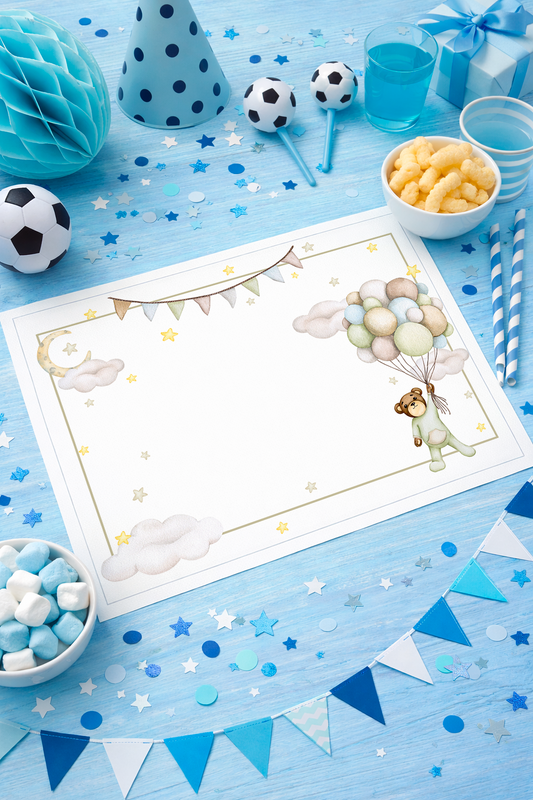 Individuales personalizado con ositos y globos (12u)