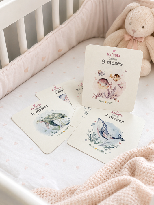 Tarjetas para Fotos Cumple Mes de Bebé: Océano