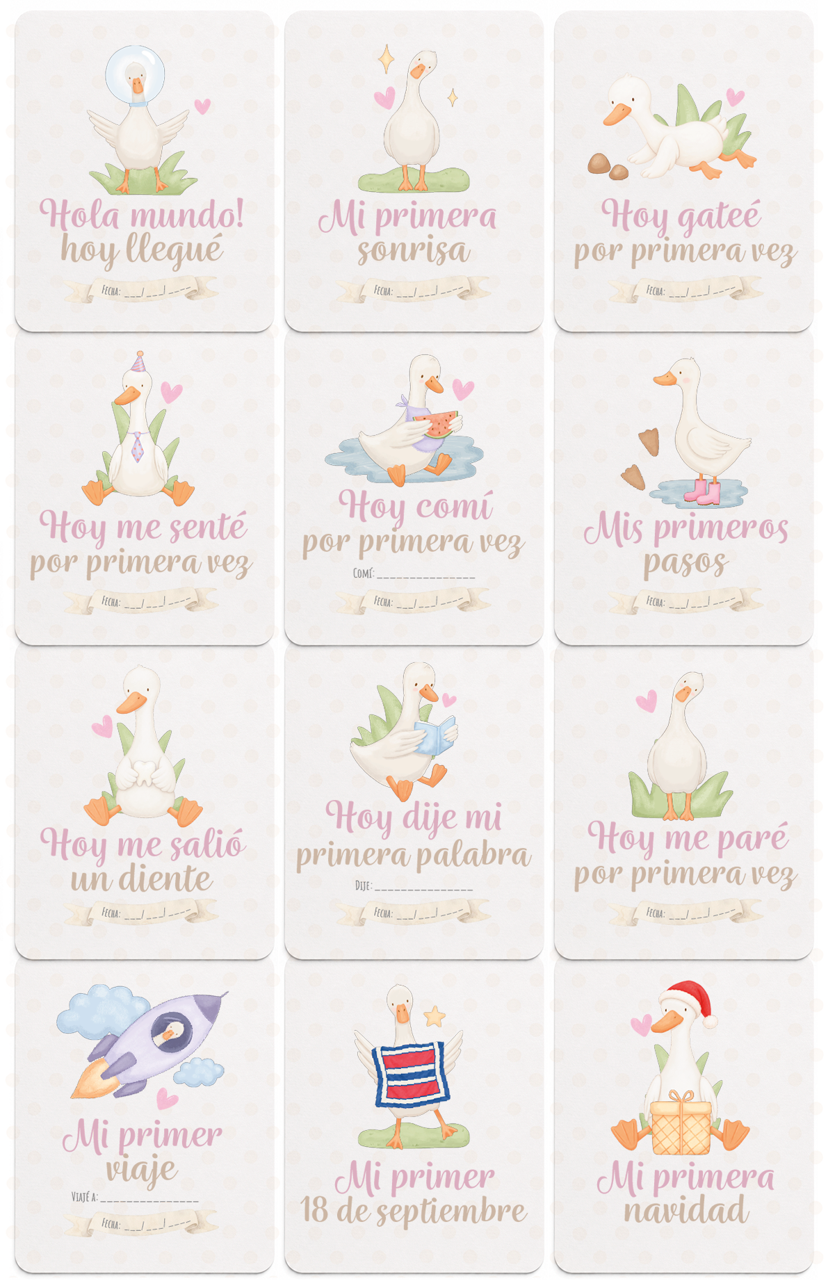 Tarjetas de hitos de desarrollo para niña