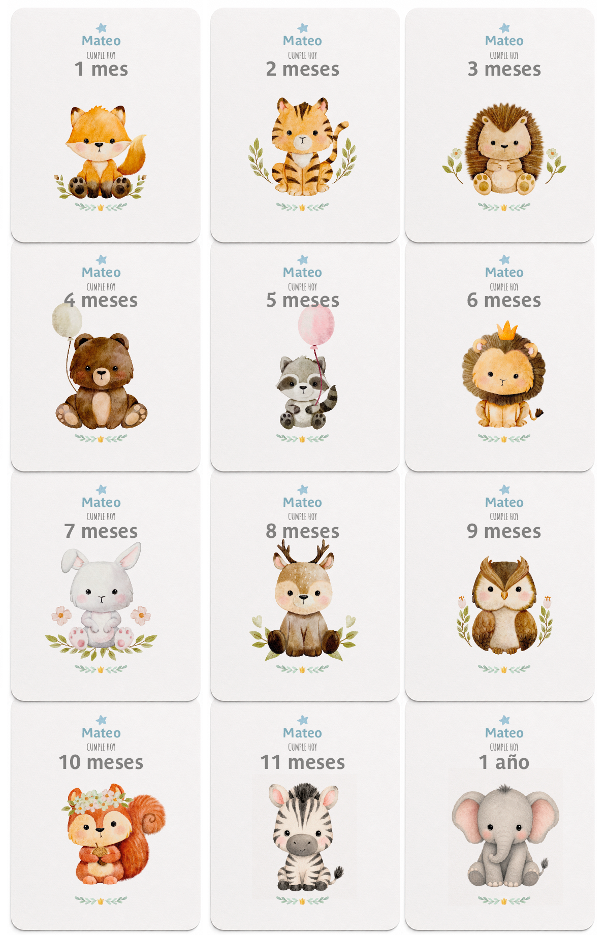 Tarjetas para Fotos Cumple Mes de Bebé: Animalitos Bebé