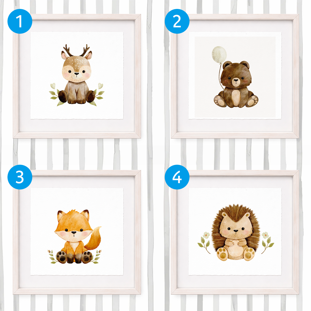 Cuadro con inicial de nombre: Ilustración animalitos bebés