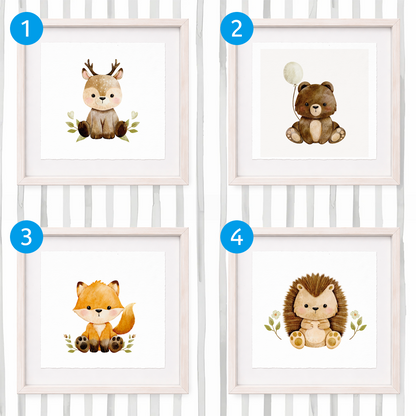 Cuadro con inicial de nombre: Ilustración animalitos bebés