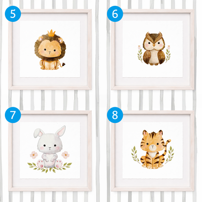 Cuadro con inicial de nombre: Ilustración animalitos bebés