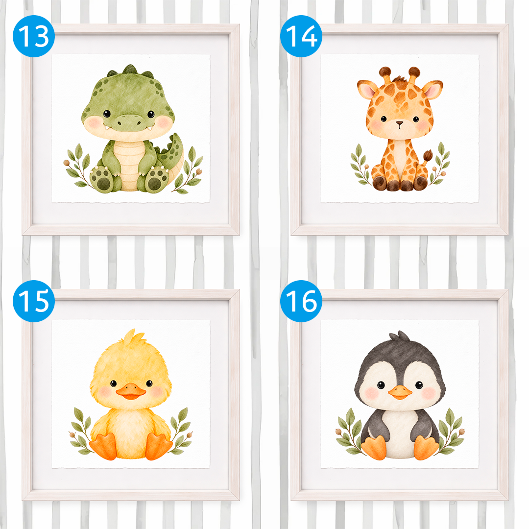Cuadro con inicial de nombre: Ilustración animalitos bebés