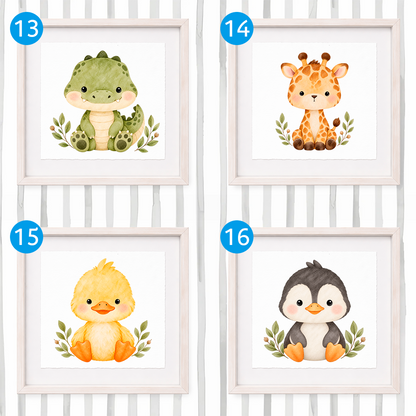 Cuadro con inicial de nombre: Ilustración animalitos bebés