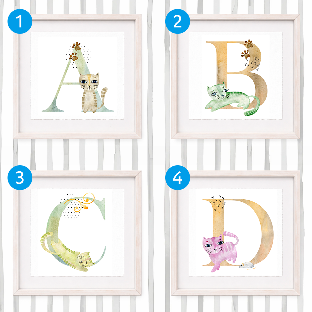 Cuadro con inicial de nombre: Ilustración de gatos