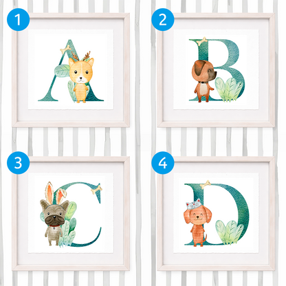 Cuadro con inicial de nombre: Ilustración de perros