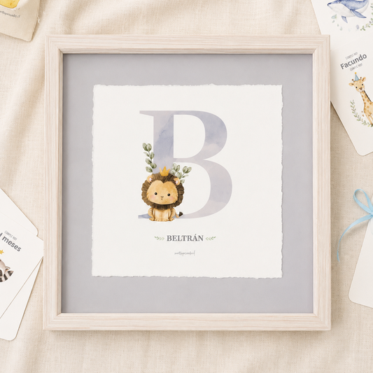 Cuadro con inicial de nombre: Ilustración animalitos bebés