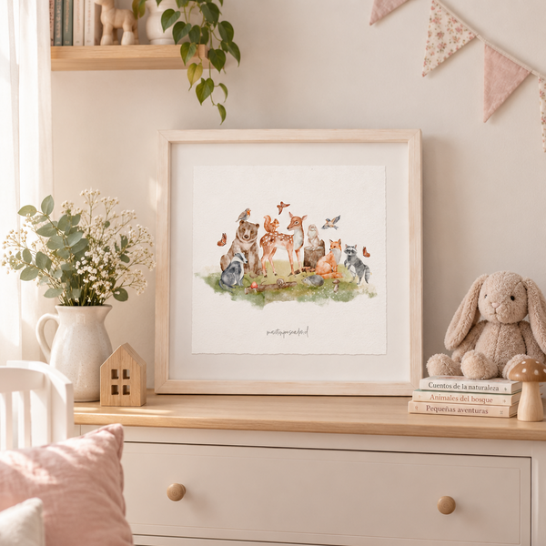 Cuadro con ilustraciones de woodlands (animales del bosque)