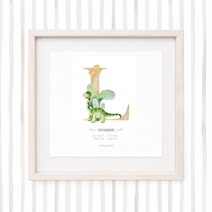 Cuadro con inicial de nombre: Ilustración de dinosaurios