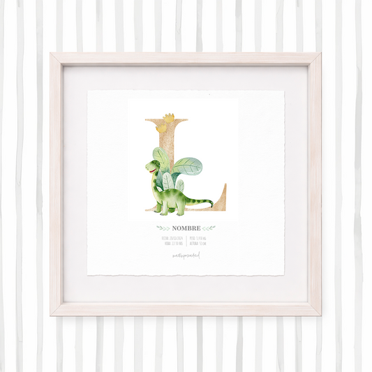 Cuadro con inicial de nombre: Ilustración de dinosaurios