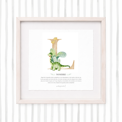 Cuadro con inicial de nombre: Ilustración de dinosaurios