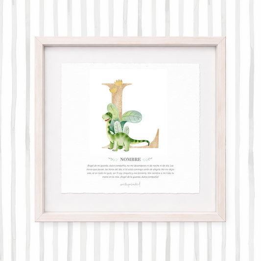 Cuadro con inicial de nombre: Ilustración de dinosaurios