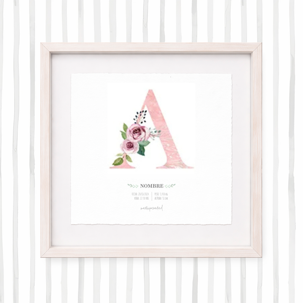 Cuadro con inicial de nombre: Ilustración de flores