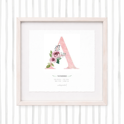 Cuadro con inicial de nombre: Ilustración de flores