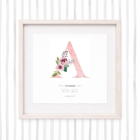 Cuadro con inicial de nombre: Ilustración de flores
