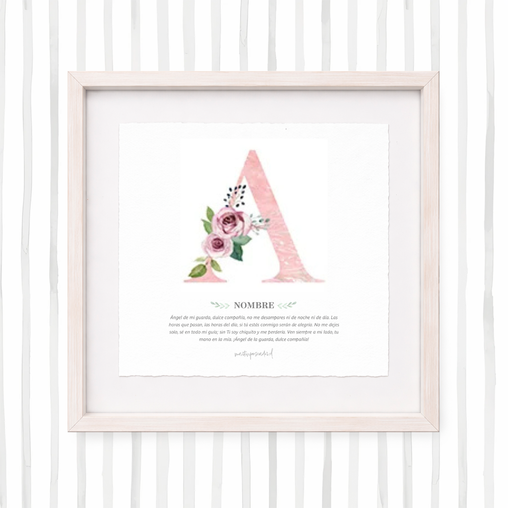 Cuadro con inicial de nombre: Ilustración de flores