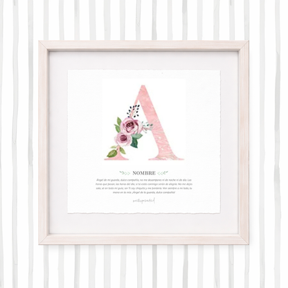 Cuadro con inicial de nombre: Ilustración de flores