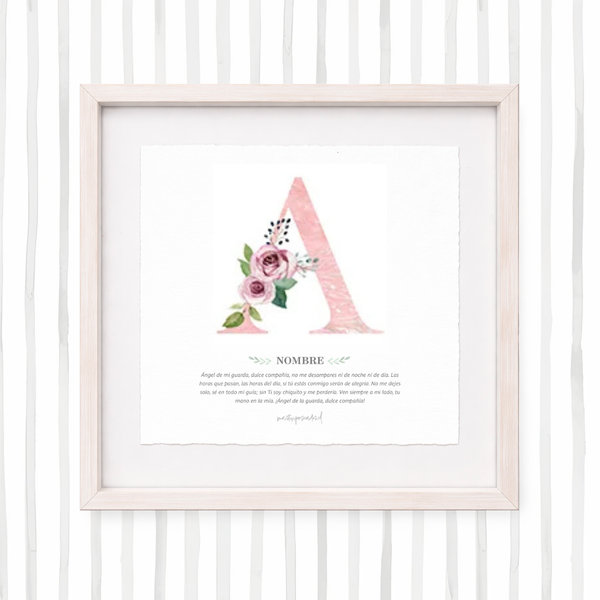 Cuadro con inicial de nombre: Ilustración de flores