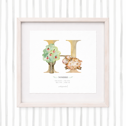 Cuadro con inicial de nombre: Ilustración de granja