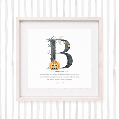 Cuadro con inicial de nombre: Ilustración de halloween