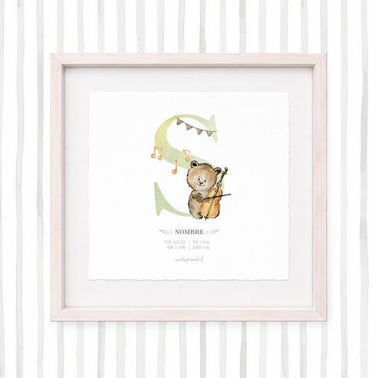 Cuadro con inicial de nombre: Ilustración de animalitosmusicales