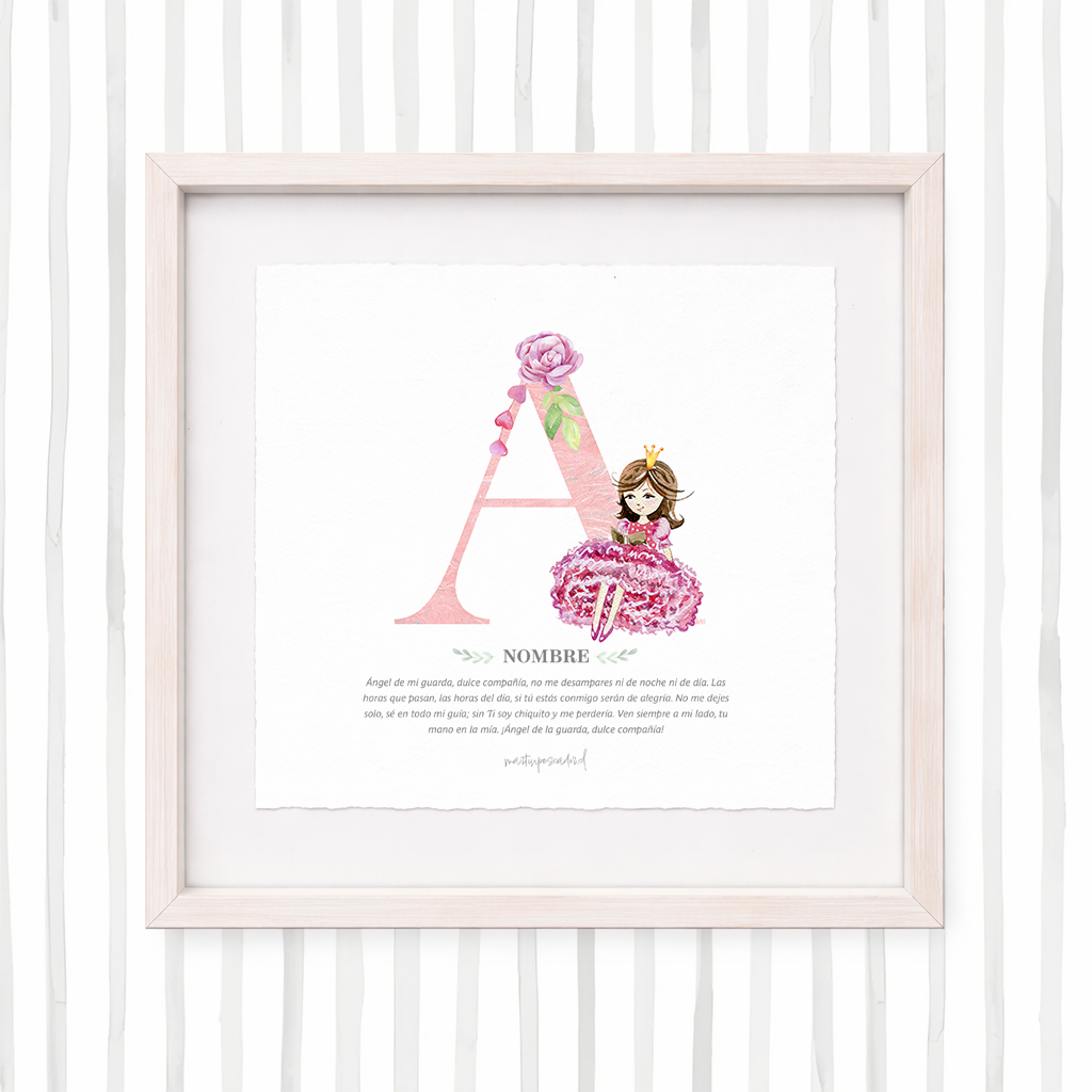 Cuadro con inicial de nombre: Ilustración de princesas