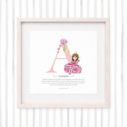 Cuadro con inicial de nombre: Ilustración de princesas