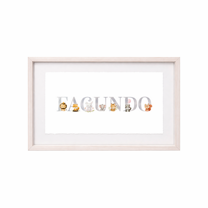 Cuadro con nombres decorados con motivos de animalitos bebés