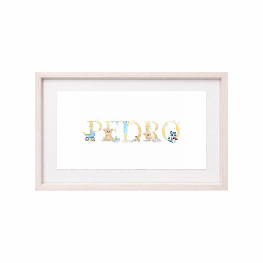 Cuadro con nombres decorados con motivos de bebé (niño)