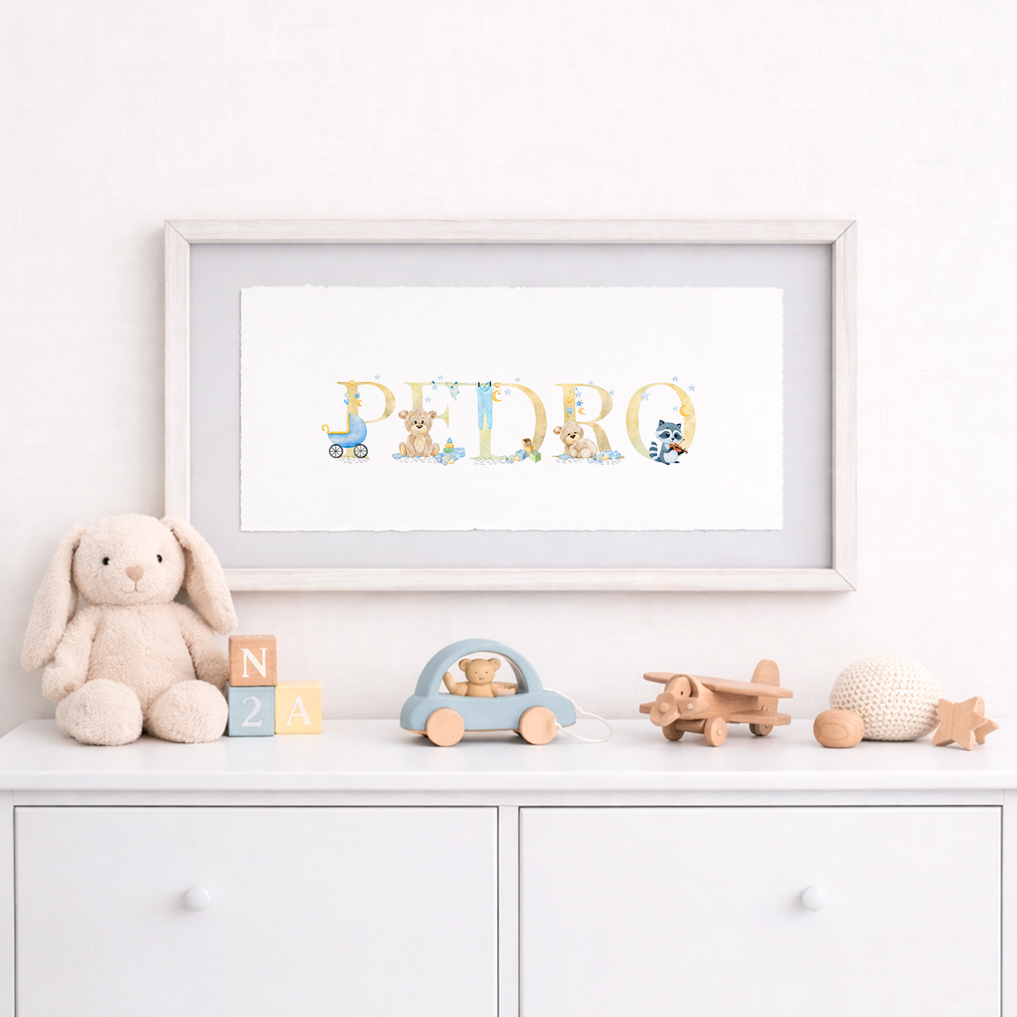 Cuadro con nombres decorados con motivos de bebé (niño)
