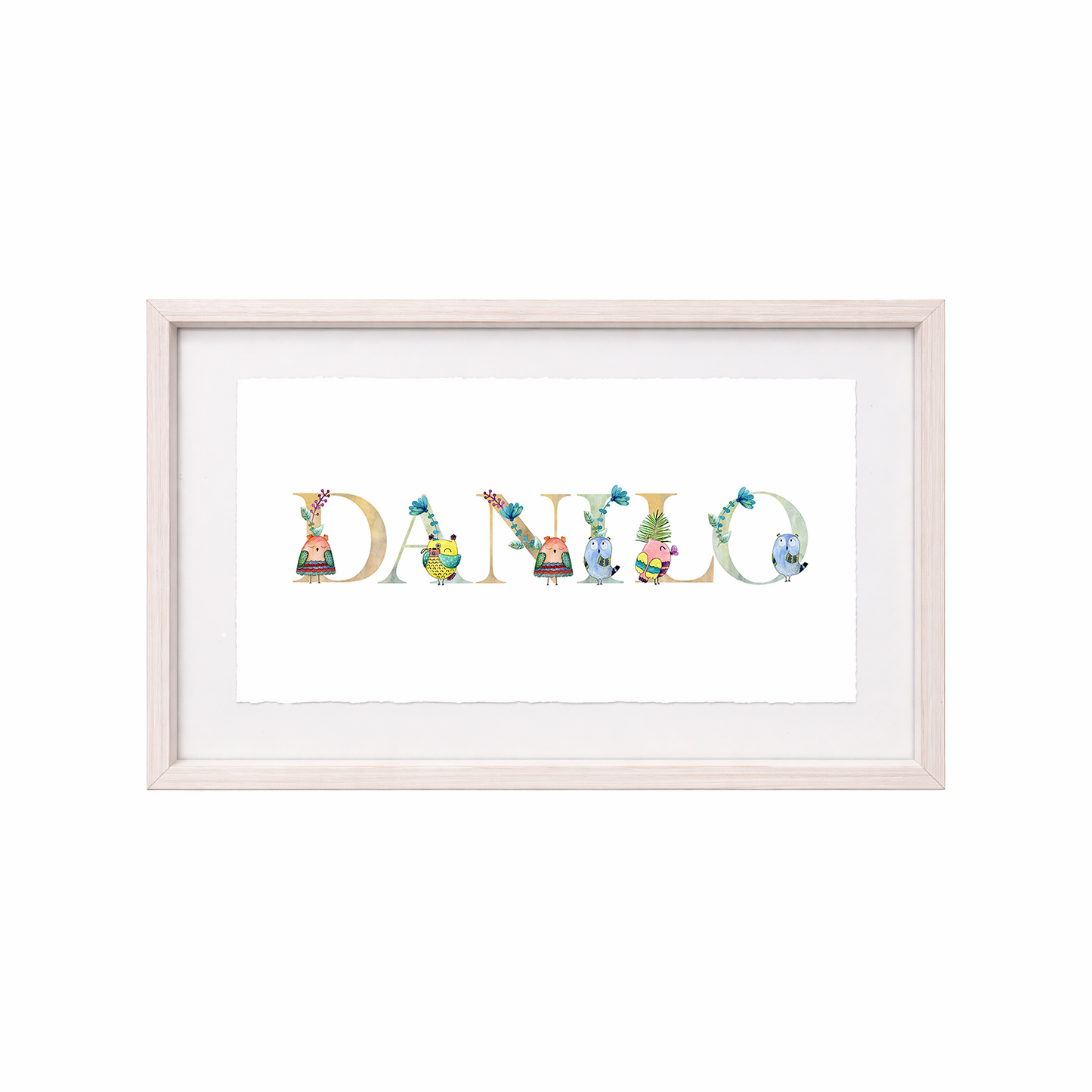Cuadro con nombres decorados con motivos de búhos