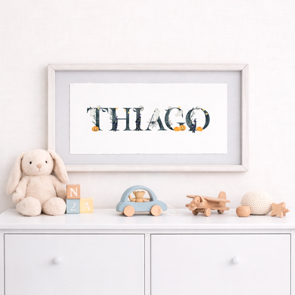 Cuadro con nombres decorados con motivos de halloween
