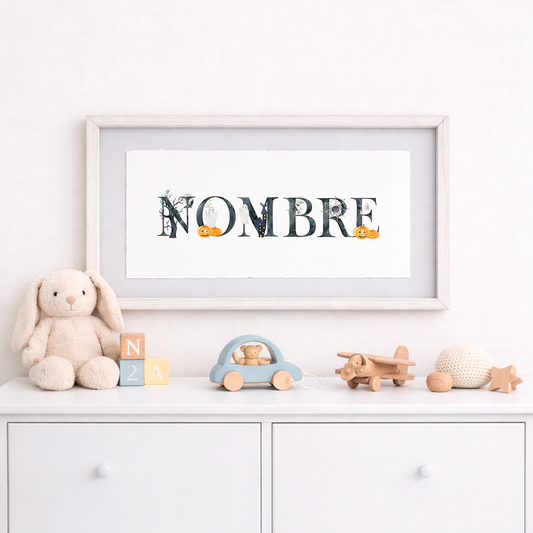 Cuadro con nombres decorados con motivos de halloween