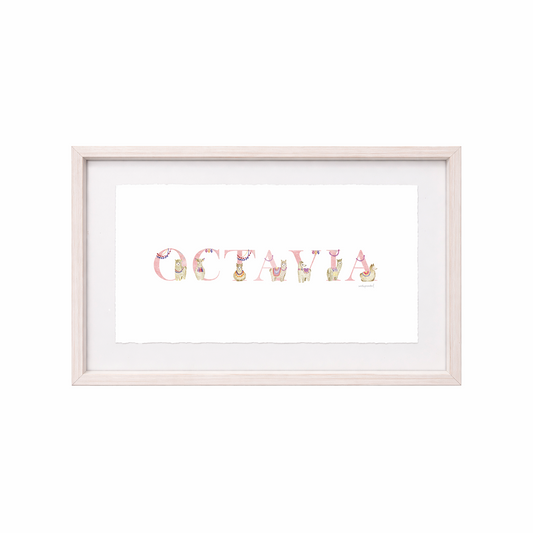 Cuadro con nombres decorados con motivos de llamas