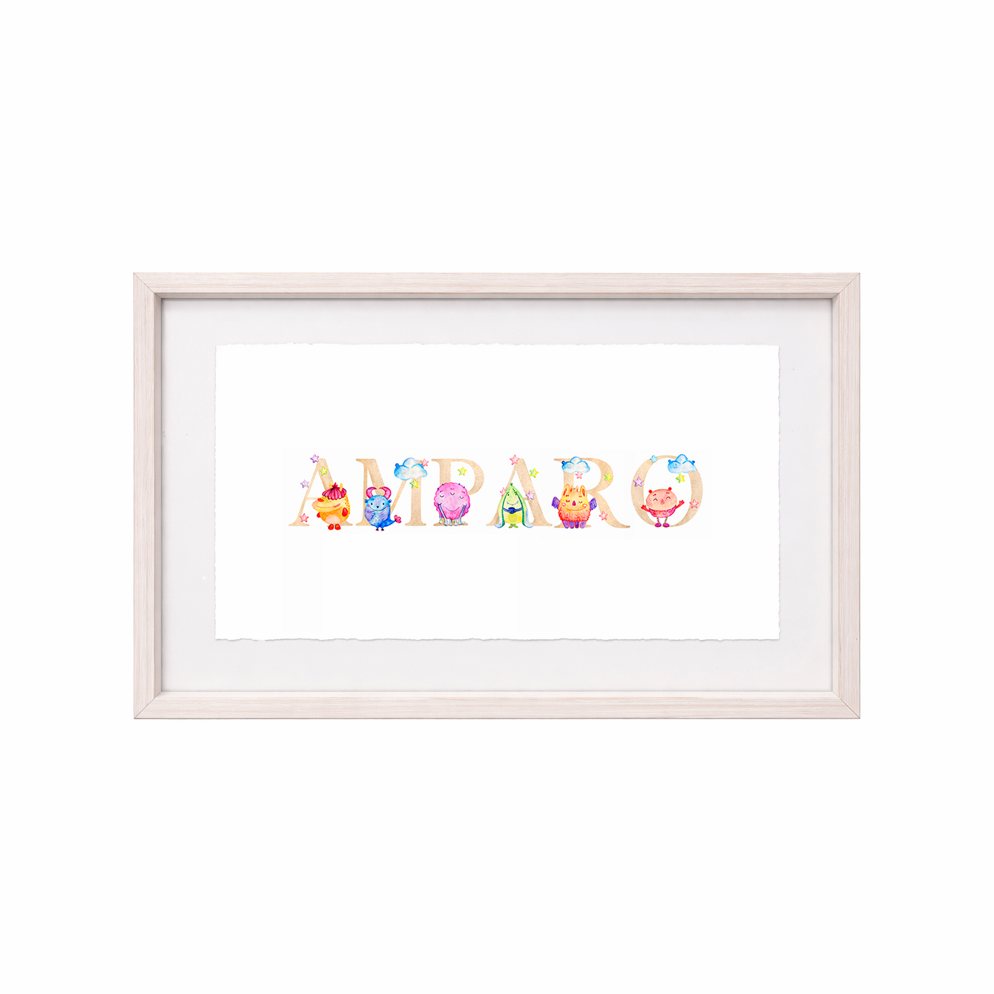 Cuadro con nombres decorados con motivos de monstruos