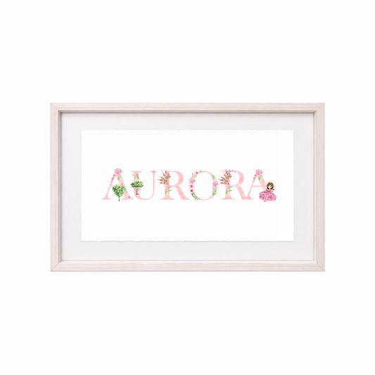 Cuadro con nombres decorados con motivos de princesas