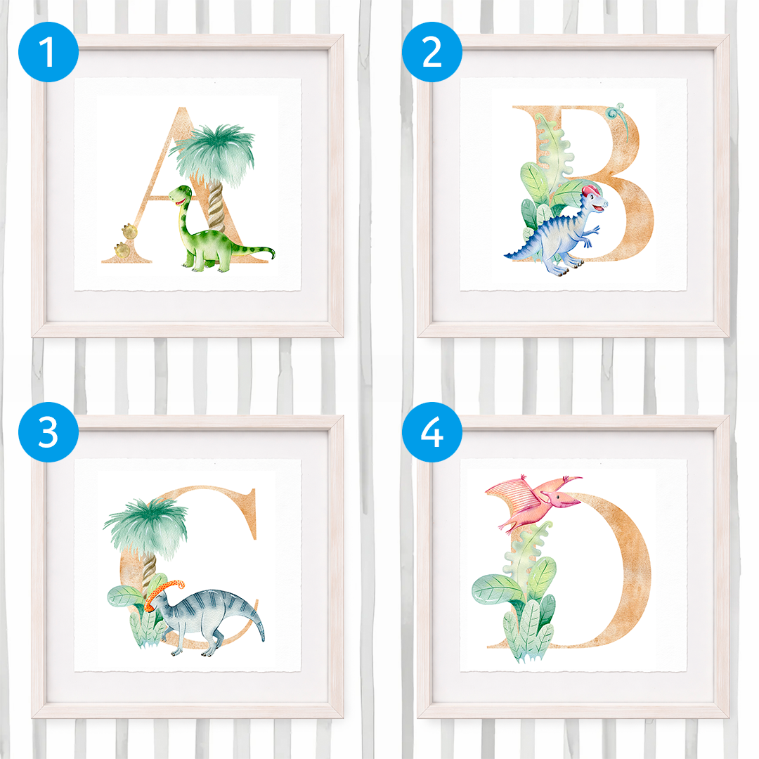 Cuadro con inicial de nombre: Ilustración de dinosaurios