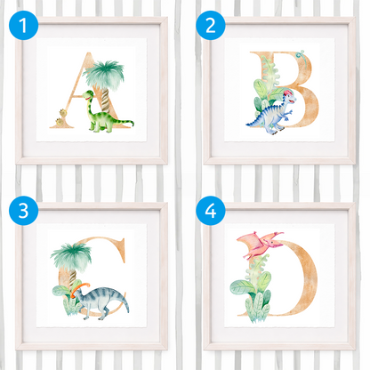 Cuadro con inicial de nombre: Ilustración de dinosaurios