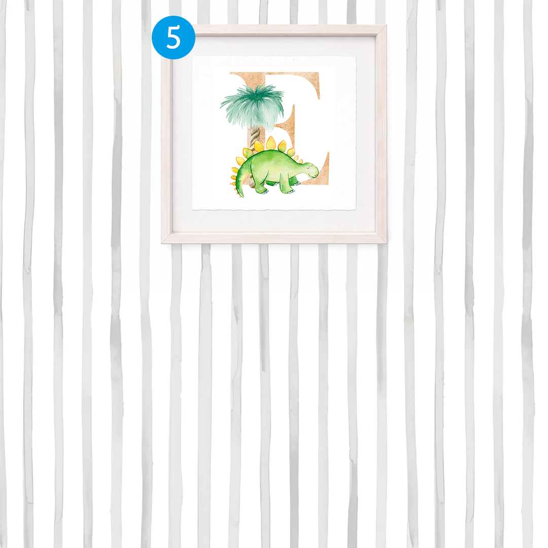 Cuadro con inicial de nombre: Ilustración de dinosaurios
